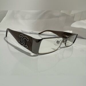 CHANEL Eyeglasses in Brown and Silver Vintage Unisex with Case